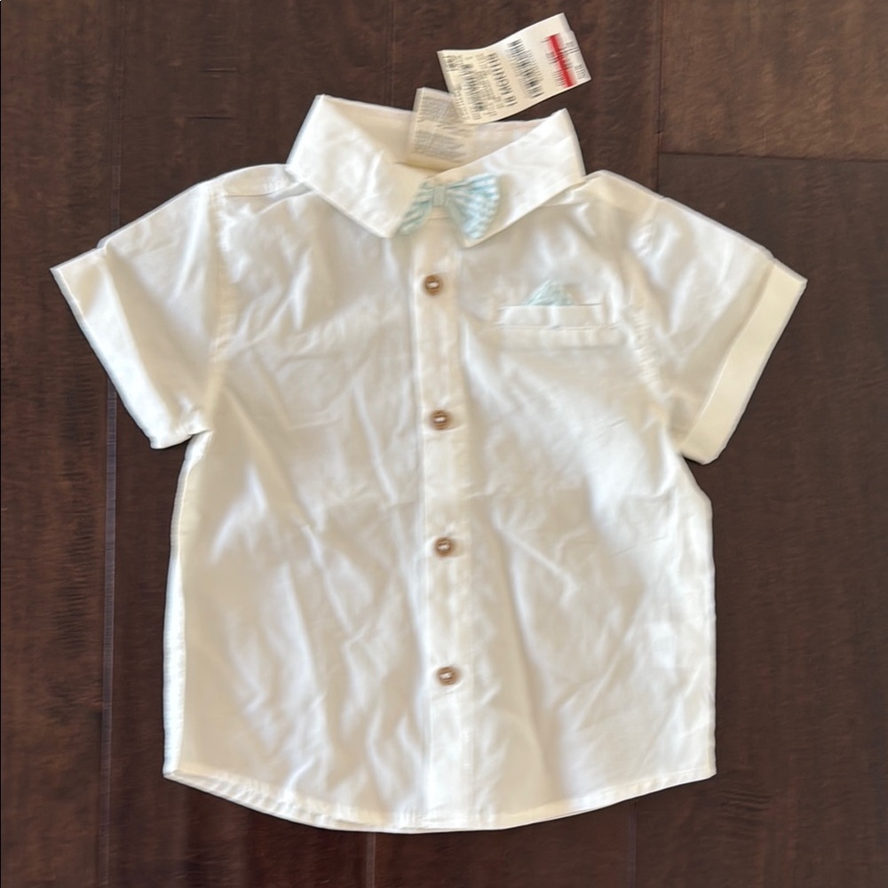 NWT First Impressions Baby boys Stylish White Button Down Shirt with Bowtie